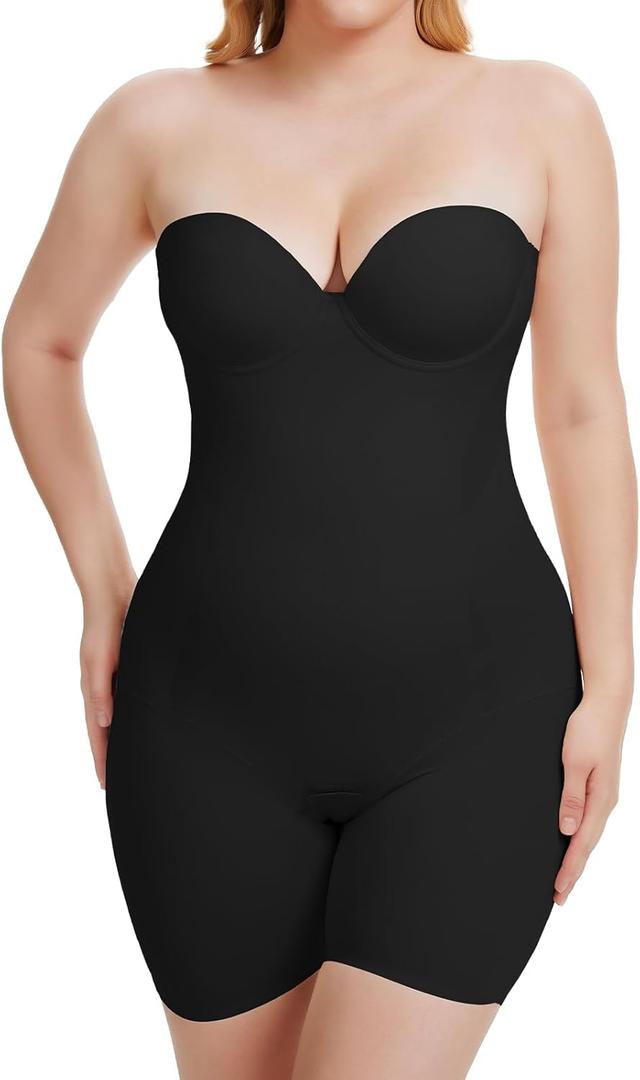 Decorus Strapless Shapewear Bodysuit For Women: Strapless Body Shaper Tummy Control - No Straps Full Body Shapewear With bra (Medium, Black)