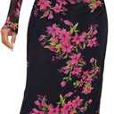 MEROKEETY Women's Spring Wedding Guest Dress 2026 Long Sleeve Bodycon Floral Mesh Fall Cocktail Holiday Party Maxi Dresses (Black)