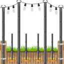 10Ft String Light Poles 4 Pack,Poles for Outdoor String Lights with Fork and Fence Clamp,Hanging Lights Metal Stand Post for Deck Patio Backyard Garden Decorations