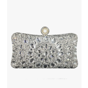Boutique De FGG Pearl Clasp Crystal Clutch Purses for Women Evening Bags Wedding Handbag Party Rhinestone Clutch Bag,Mini