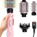 Farery Rotating Hot Air Brush Set 1000W 4 in 1 Blow Dryer Brush Styler with Diffuser, Hold-to-Rotate Round Brush for Volume, Smooth & Curl, Best for Fine to Medium-Thick Hair, Pink