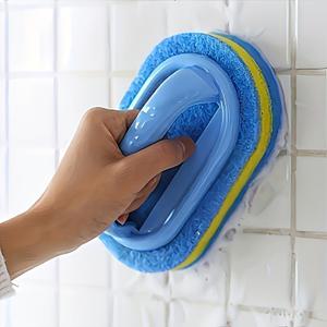 Bathtub Cleaner Brush with Comfortable Handle, Multi-Surface Shower Cleaner & Toilet Brush Cleaner, Ergonomic Grip for Bathroom Cleaning, Tile Grout, Floor Scrubbing Kitchen Brushes (Blue)