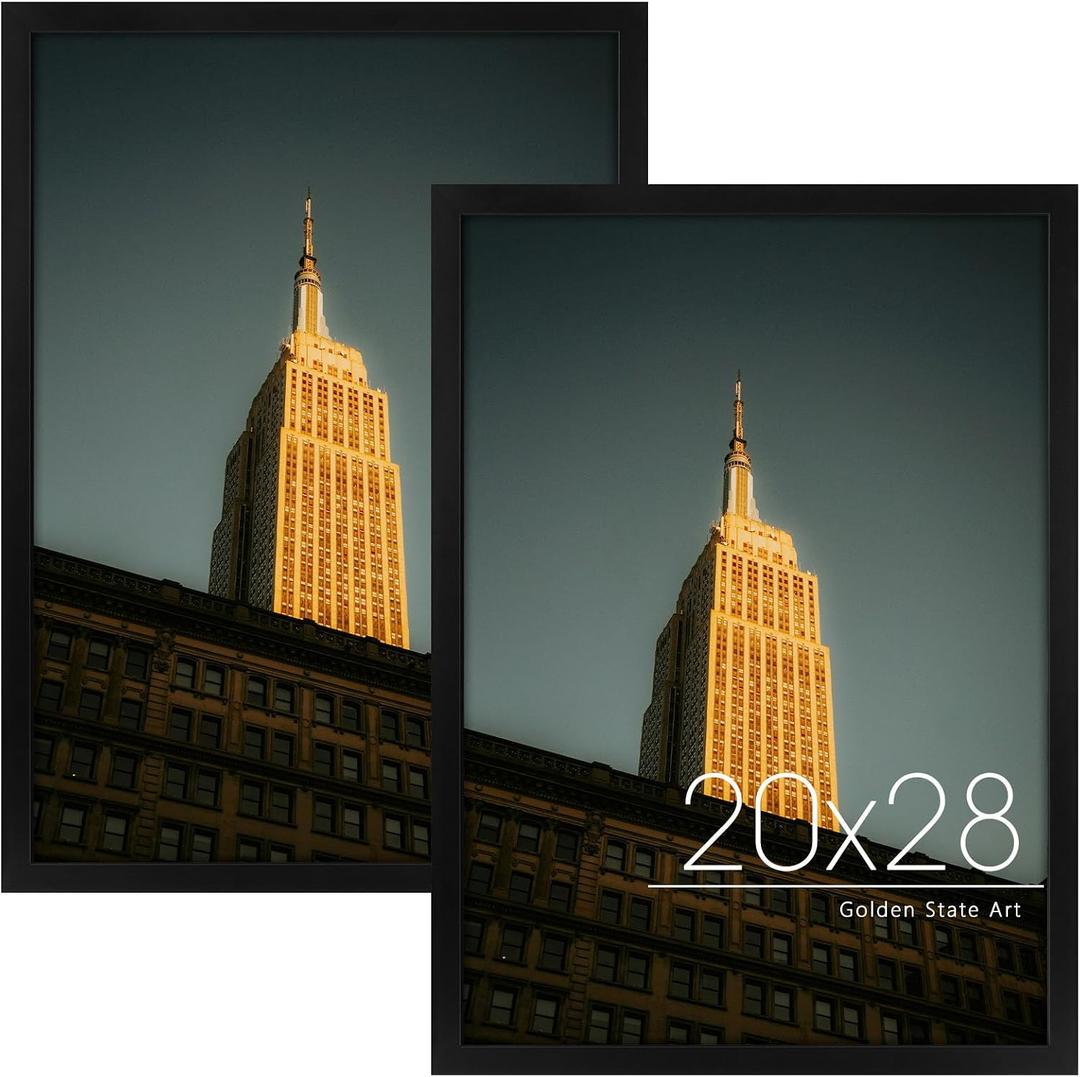 Golden State Art 20x28 Picture Frame For Wall,Solid Wood/Glass,Black,2 Pack