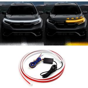 Cuttable LED Car Under Hood Light Strip Automotive Engine LED Strips Turning Light Guide Decorative Waterproof IP66 Daytime Exterior Decoration Accessories DC 15V White & Yellow 78.8in (78.8in White & Yellow)