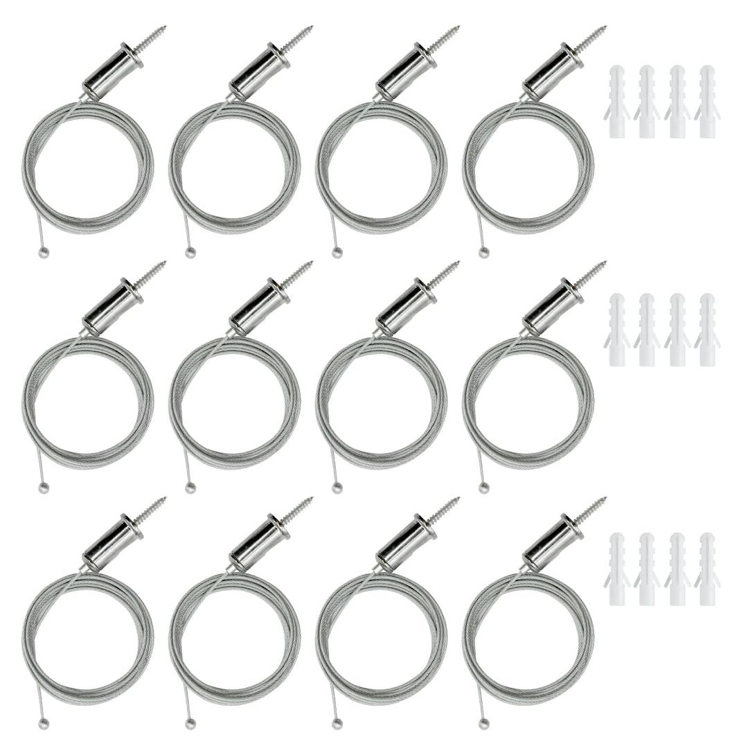 12 Sets Hexagon Garage Light Suspension Cables Kit Steel Hanging Chains 6.5ft, Hex Honeycomb Light Connectors Pendant Light Wire Rope Cable Heavy Duty Chandelier Wire Adjustable (2m 12pcs)