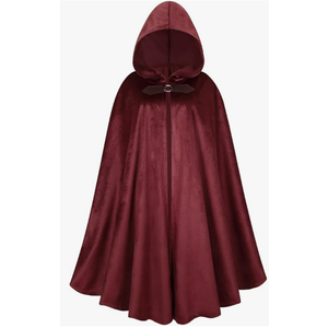 Men's Medieval Cloak with Hood, Renaissance Cape Adult Women Velvet Halloween Party (39'', Red)