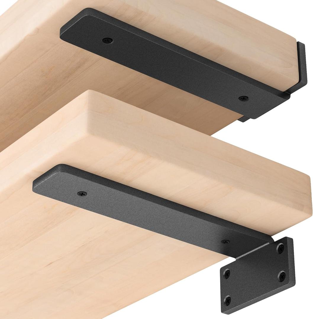 6 Pack Floating Shelf Bracket 10 Inch, Heavy Duty Hidden L Brackets, DIY Rustic Industrial Shelf Brackets with Modern Iron Finish(Black)