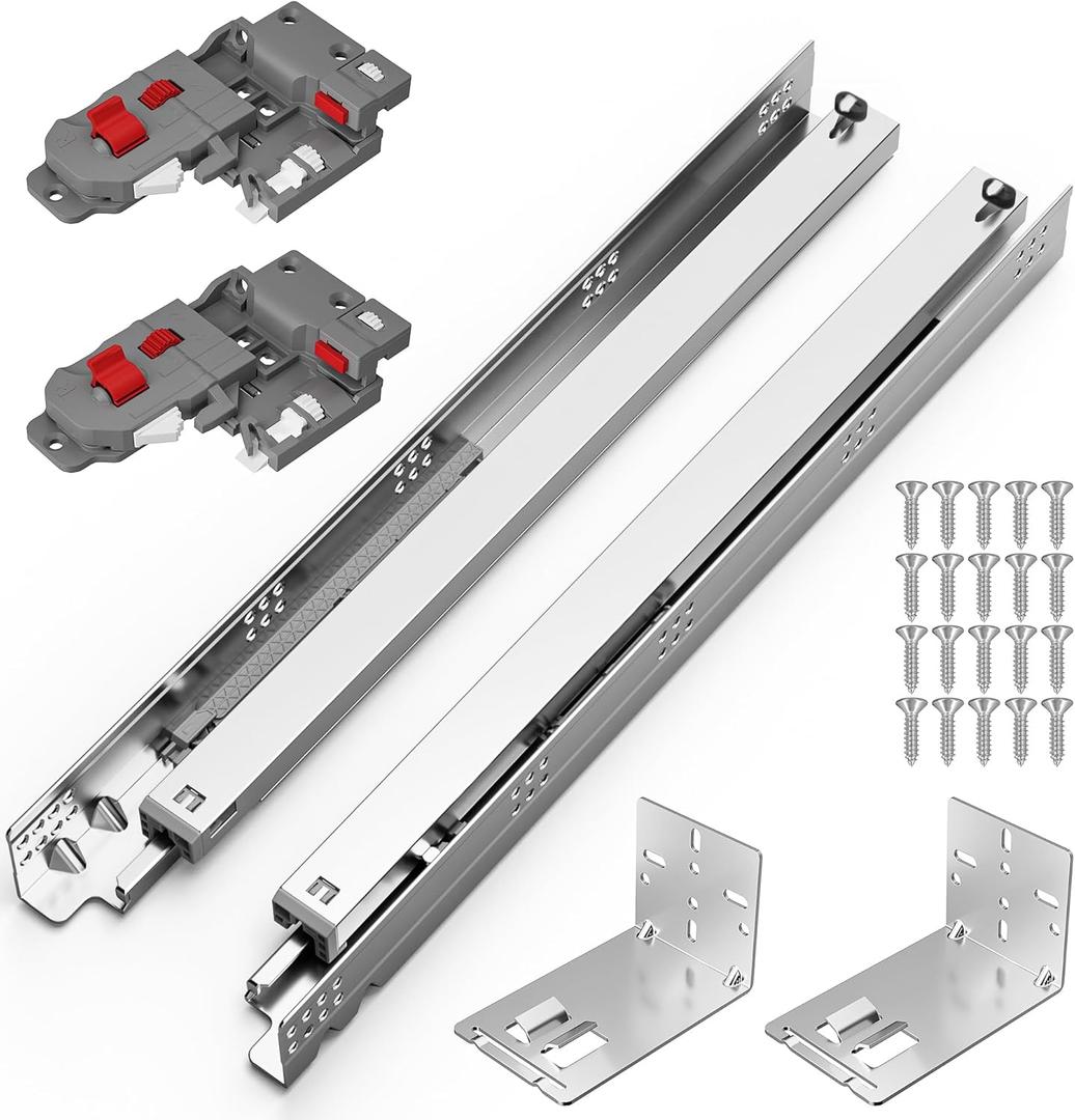 Chibery 21 Inch Undermount Soft Close Drawer Slides, Full Extension 3D Locking Device, Rear Mount Brackets, Concealed Bottom Mount Rails for face Frame Cabinet, 100 LB（6 Pair）
