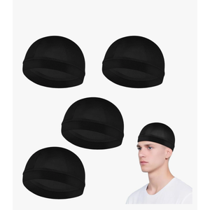 4 Pcs Wave Cap,Silk Wave Sleep Hair Cap for Black Men, Mens Night Elastic Band Satin Skull Caps Unisex Shower(Black)