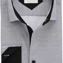 WARHORSEE Mens Casual Button Down Dress Shirts Long Sleeve 4-Way Stretch Collared Printed Business Work Shirt (Gray, M)