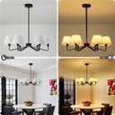 6-Light Black Farmhouse Chandelier with White Fabric Shade, Black Light Fixture for Dining Room Kitchen Island Living Room Entryway.E12.