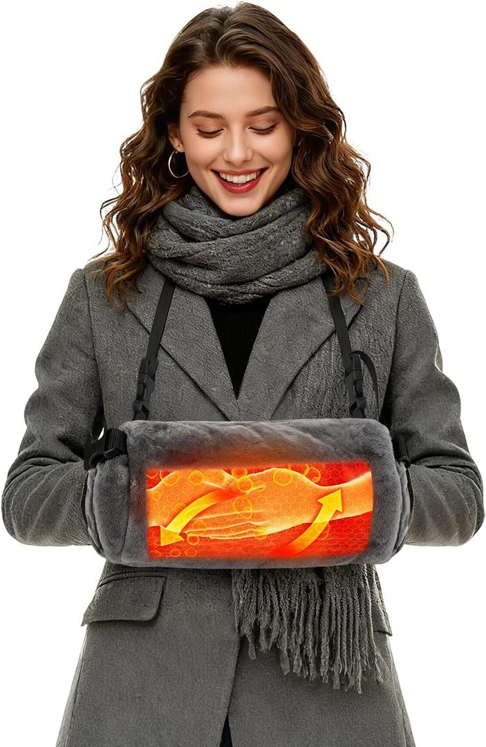 Heated Hand Warmers Pouch Electric Heated Hand Muff with Adjustable Strap for Football Golf Concert Hunting Gifts Heated Pocket for Women MenBattery not Included (Light Gray)