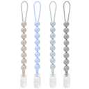 2 x 4-Pack Silicone Pacifier Clips for Baby Boys and Girls - with One-Piece Beads, Flexible and Rust-Free Holders for Teething Relief and Baby Essentials - Safe for Newborns (Grey)