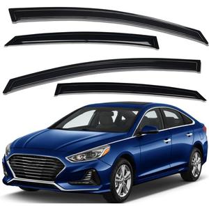 Lightronic Extra Durable Outside-Mount Auto Vent Window Visor, Fits 2015-2019 Hyundai Sonata, UV Protection Rain Guard, Original Wind Deflector, No-Drill Easy Install, Dark Smoke, 4-Pcs