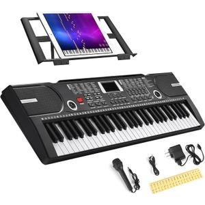 61 Key Keyboard Piano, Portable Electronic Keyboard Piano for Beginners with Speakers, Microphone, Sheet Music Stand, 100 Voices, 100 Rhythms, Digital Music Keyboard for Teen
