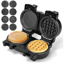 Mini Waffles Maker with 8 Removable Plates, 4 in 1 Double Small Waffle Maker Mini- Classic Waffle, Heart Waffle, Griddle, Donut, 5" Non Stick Waffle Iron for Kids and Families, Black
