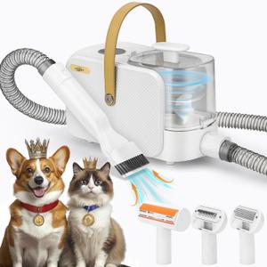 2.0L Dog Grooming Kit, Pet Grooming Kit & Vacuum Suction 99% Pet Hair Groomer, Professional Slicker Brush with 4 Proven Grooming Tools for Dogs Cats, Quiet Pet Vacuum Groomer (Whtie)