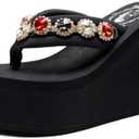 Mamilove Womens Chunky High Platform Wedge Flip-flops Sandals Size 6.5 Candy Diamond