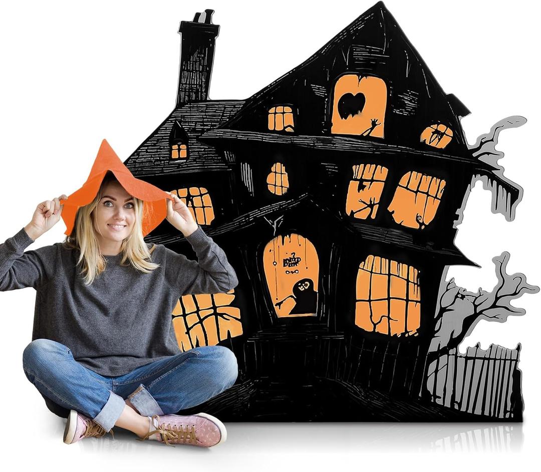 4.2 Feet Halloween Party Decoration Vintage Haunted House Cardboard Cutout Stand Up Large Haunted Mansion Photo Props for Halloween Party Backdrop Decor