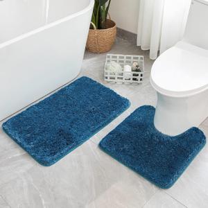 MIULEE Peacock Bathroom Rugs Set 2 Piece, Soft Absorbent Microfiber Bath Mat and U-Shaped Contour Toilet Rug, Non Slip Quick Dry Washable Plush Shaggy Bath Rugs for Bathroom20"x20"+20"x30"