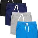 Resinta 4 Pack Toddler Boy Shorts Baby Boy Cotton Shorts Soft Casual Elastic Waist with Drawstring Boys Clothes for Summer (Black, Navy, Light Gray, Royal Blue)