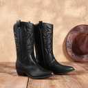 DREAM PAIRS Women's Cowboy Boots Pull On Cowgirl Boots,All Black,8.5 (Black)