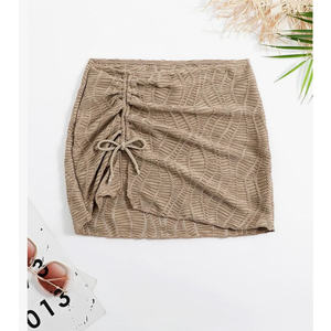WDIRARA Women's Drawstring Split Thigh Cover Up Skirt Swimwear Beach Skirt, XL, Khaki