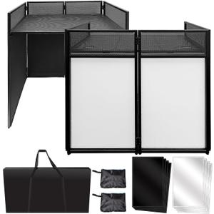 AxcessAbles Portable DJ Facade Booth with Black and White Lighting Scrims, Carry Cases | Standing DJ Table - 40" x 20" | DJ Controller Stand | Recording Mixer Stand | DJ Booth (ES-01)
