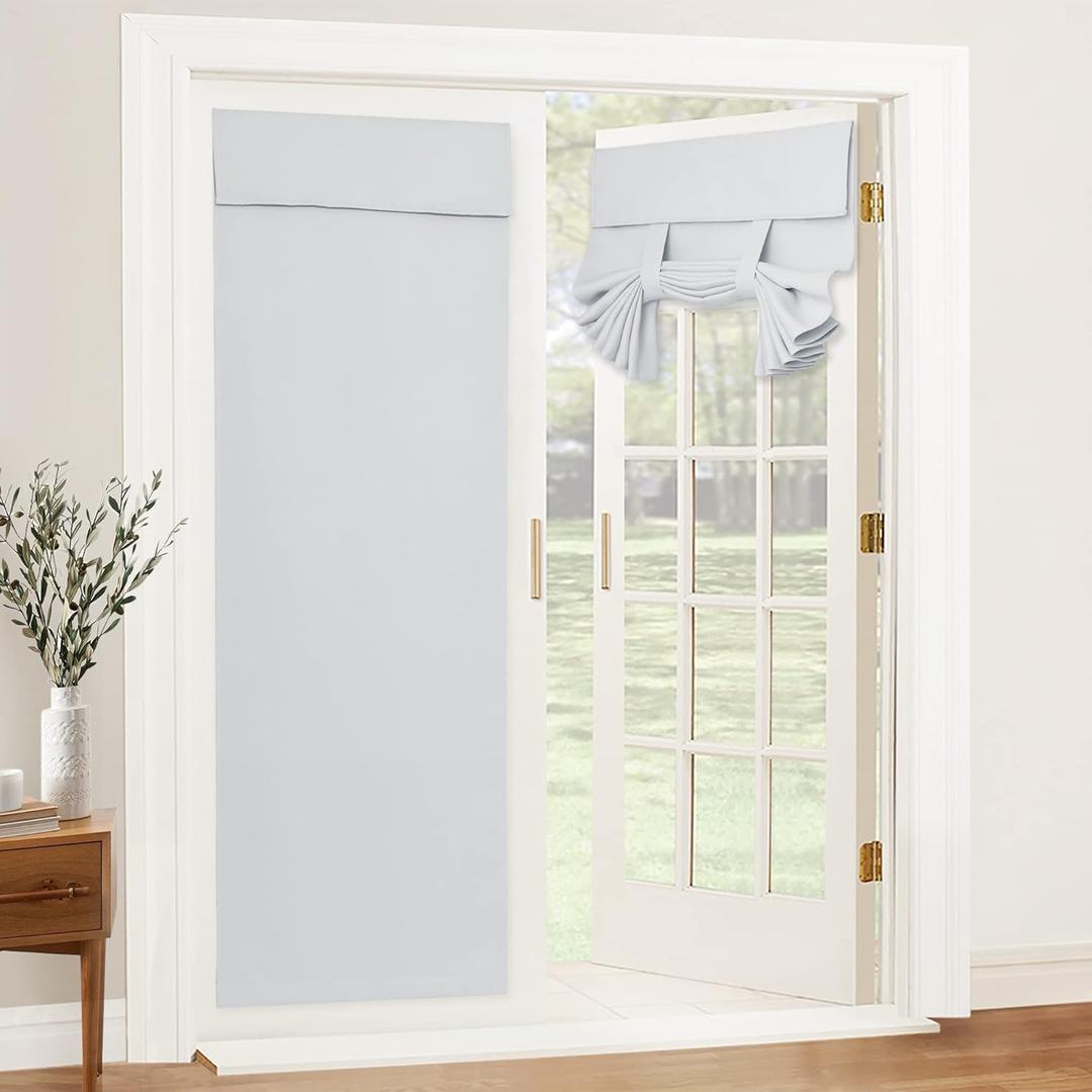 RYB HOME Blackout Door Curtain - Privacy Thermal Insulated Patio/Front/Tricia/French Door Window Curtains Sidelight Curtain Tie up Shade, W30 x L69 inch, 1 Panel, Greyish White
