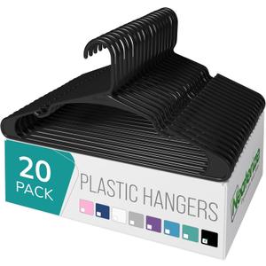 NEATERIZE Clothes Hangers Plastic 20 Pack for Adults - Plastic Hangers, The Perfect Coat Hanger and Space Saving Clothes Hangers for Closet, Percheros Ganchos para Colgar Ropa Hangars - Black Hangers