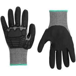 Amazon Basics Cut Level A2, Abrasion ANSI Level A4, Impact Protection Gloves with Touch Screen Friendly 15G Sandy Nitrile Palm, Pack of 10 Pairs, Black, Size Large