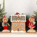 Lulu Home Christmas Tabletop Decorations, Resin Gingerbread House and 2 Gingerbread Men Figurines Adorn with Candy Cane Wreath for Indoor Holiday Fireplace Shelf Ornaments Display