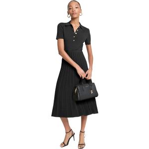 Michael Kors Women's Fit and Flare Midi Polo Dress (Black, M)