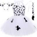 Girls Cow Cosplay Tutu Dress Set 3pcs with Cow Ears Headband Cow tail Animal Fancy Costume Kit Halloween Cosplay Birthday Party Outfits Baby Girl Jungle Themed Cosplay dress white Cow 1- 2 Years