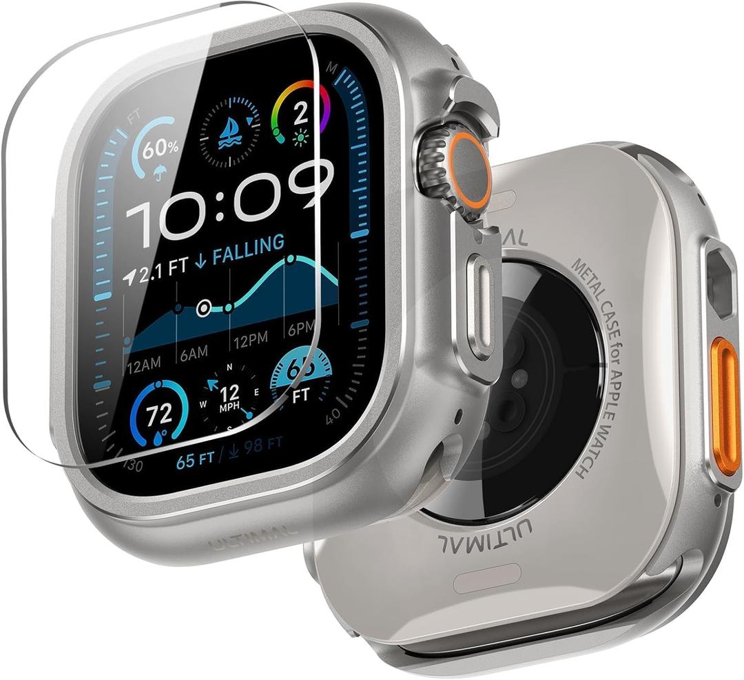 ULTIMAL Metal Case Compatible with Apple Watch Ultra/ Ultra 2 49mm with Back Cover, Military Grade Shockproof Protective Case, Rugged Cover for iWatch 49mm (Silver)