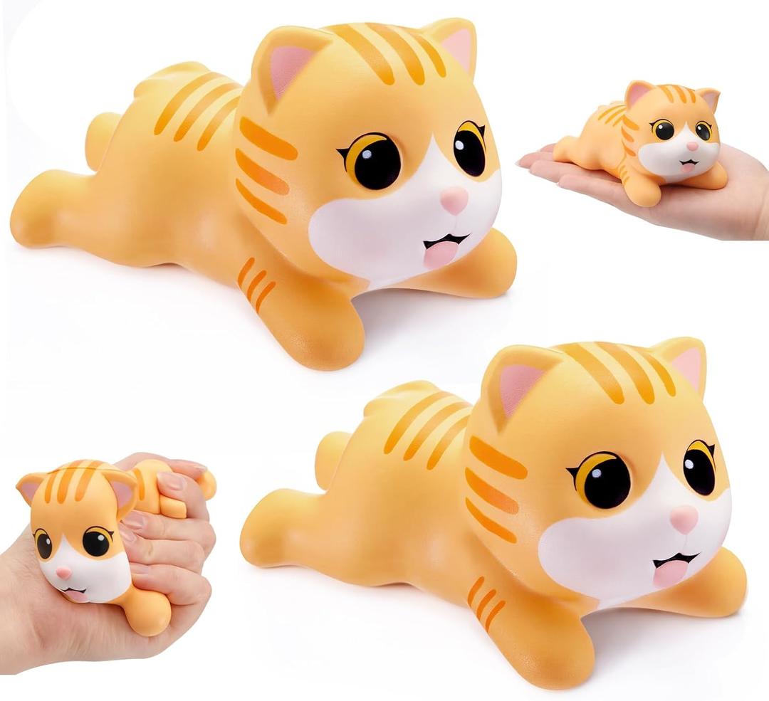 Hungdao 2 Pcs Orange Cat Tabby Stress Toys PU Foam Cat Stress Balls Squeeze Sensory Toys Funny Appreciation Gift for Anxiety Relief Prize Fidget Party Favor Adults Cute Office Desk Accessory