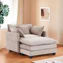 Furniliving Oversized Accent Chairs with Ottoman, Luxury Chenille Single Sofa, Upholstered Deep Seat Chaise Lounge with Pillows for Living Room, Bedroom, Apartment, Camel