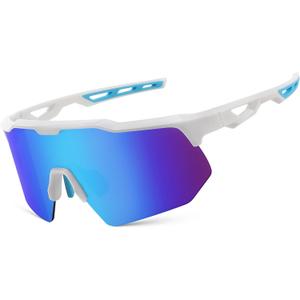 FEISEDY Sports Sunglasses Cycling Glasses for Men and Women,UV400 Protection Glasses for Baseball Fishing Golf B0069 (Black Frame & Blue Mirror Lens)