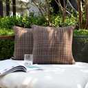 Kevin Textile Pack of 2 Decorative Outdoor Waterproof Throw Pillow Covers Stripe Square Pillowcases Modern Cushion Cases for Patio Couch Bench 18 x 18 Inch Brown