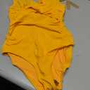 SHAPELLX Tummy Control Swimsuits Women V Neck One Piece Bathing Suit Ruched Push Up Slimming Swimwear Built-in Bra (Orange, S)
