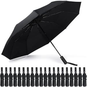 Jexine Automatic Open Close Umbrella Bulk 10 Ribs Portable Travel Windproof Compact Strong Light Folding Umbrellas for Rain Car Backpack, Black