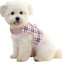 Dog Harness for Small Sized Dog,Hook-and-Loop Easy On/Off, Reflective Adjustable Soft Mesh Vest for Puppy (Checkered Beige,L)