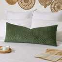 Kevin Textile 14x36 Inch Long Lumbar 1 Pack Boho Decorative Throw Pillow Cover Soft Striped Corduroy Rectangle Cushion Case Farmhouse Solid Color Accent for Living Room Couch Sofa Bed, Moss Green