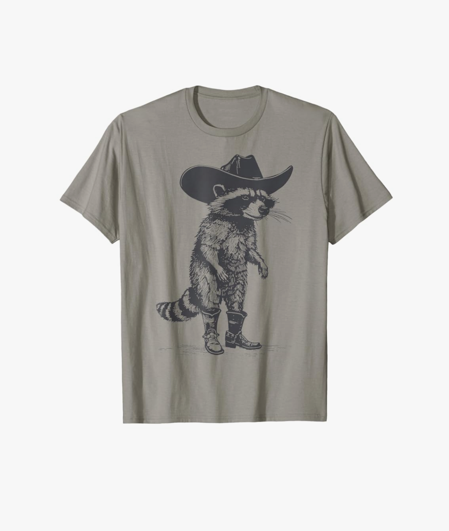 Vintage Raccoon Cowboy Cowgirl Trash Panda Western Country T-Shirt XL