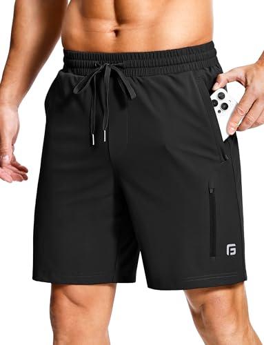 Men's Workout Shorts with Zipper Pockets 7 Inch Quick Dry Lightweight Gym Athletic Running Yoga Sweat Drawstring Shorts for Men Black M