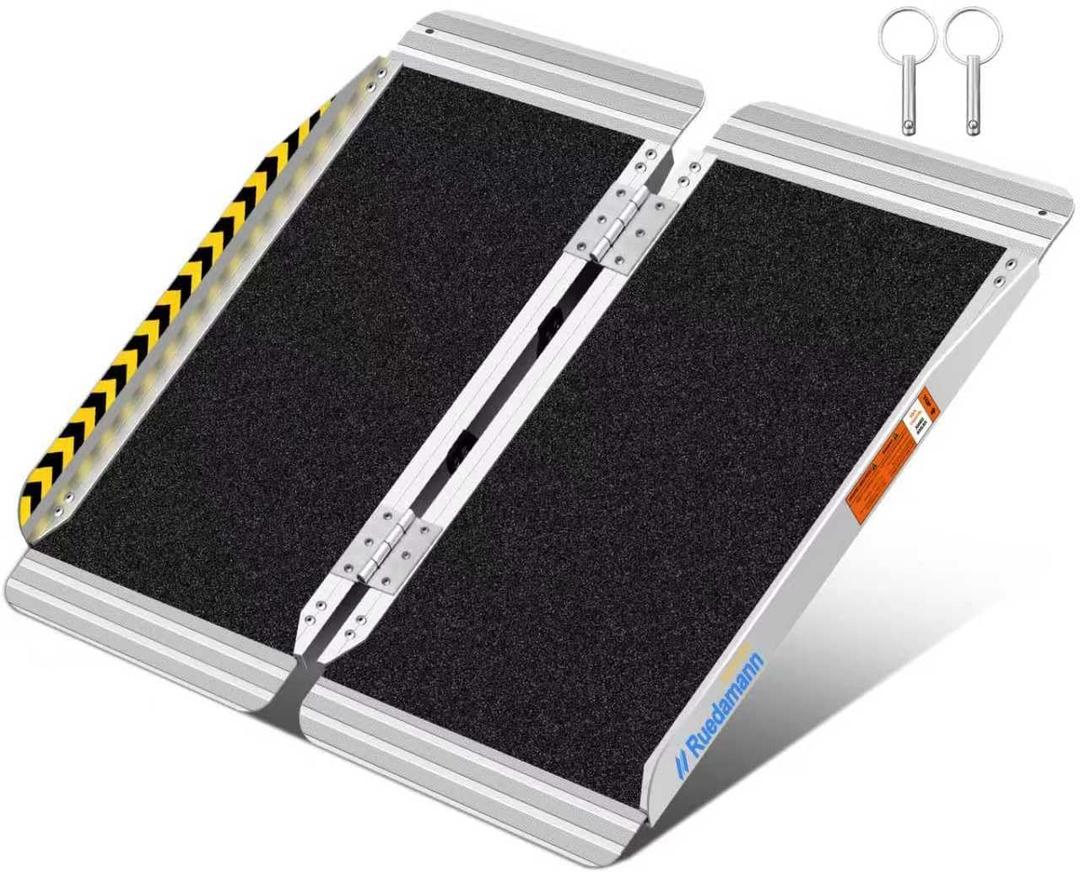 Ruedamann 3FT Portable Wheelchair Ramp, Non-Slip Aluminum Folding Handicap Ramp for Doorways, Wheel Chair Threshold Ramp for Home Steps, Stairs, Wheelchair, Scooters, Pets, Entry