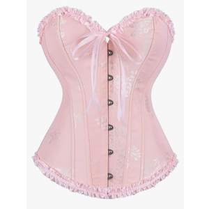 frawirshau Women's Lace Up Boned Overbust Corset Bustier Lingerie Bodyshaper Top, L