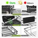 Expandable Dish Drying Rack, Stainless Steel Over Sink Dish Drainer for Kitchen Counter, Rust-Proof Dish Strainer with Utensil Holder, Large Adjustable Dish Racks with Automatic Drainage, Black
