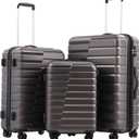 COOLIFE Expandable Suitcase PC ABS TSA Luggage 3 Piece Set Lock Spinner Carry on (gray)