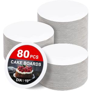 80-Pack Cake Boards 10 inch Round White Cake Circles Rounds Base Food-Grade Cardboard Cake Board for Cakes, Christmas, Bread, DessertsThin and strong